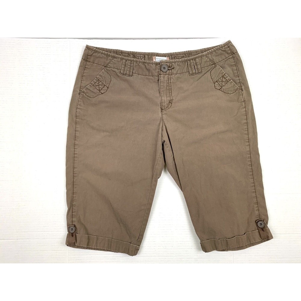 NOBO No Boundaries Juniors Girl Size 13 Brown Cotton Capri Pants Cuffed Pokets